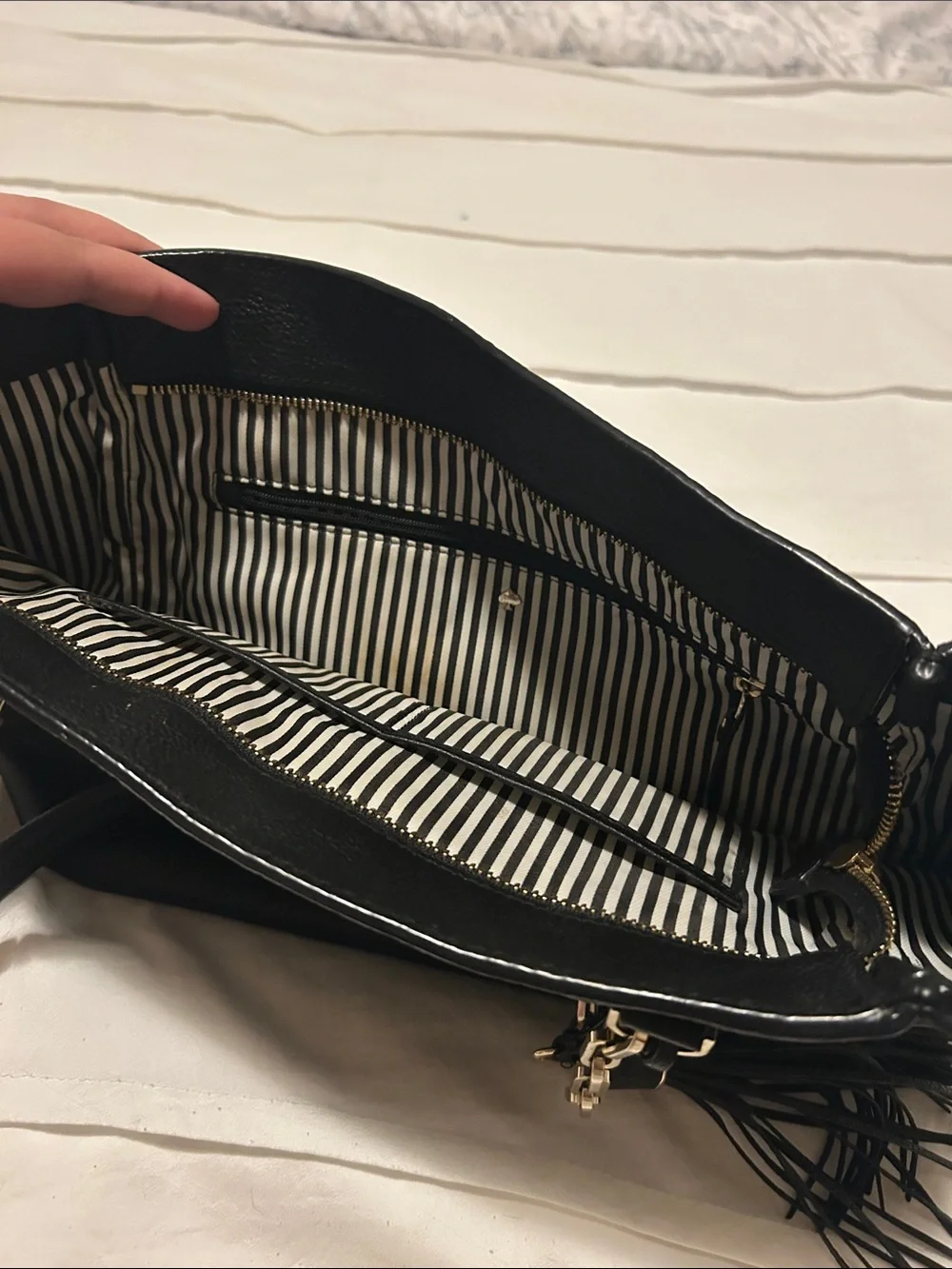 kate spade Black Leather Tote with Gold Chain Handles